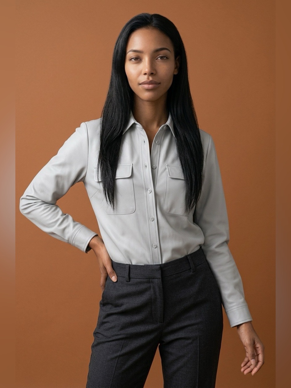 Equipment Femme Grey Silk Shirt, Size S